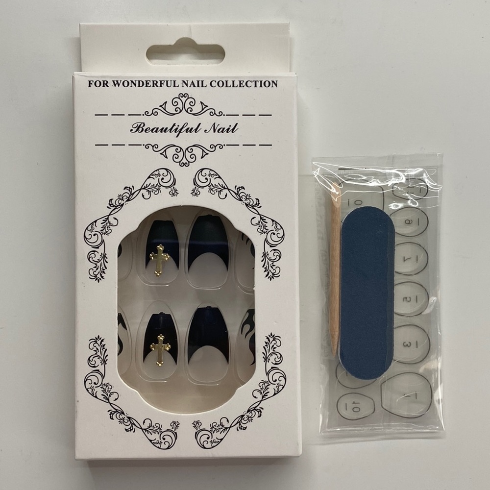 3/$20 Cross and flame press-on nail kit